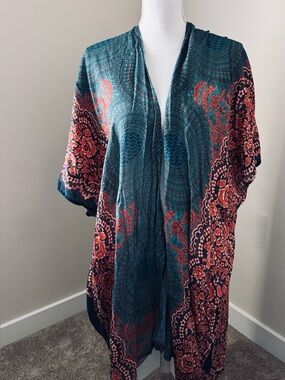 Teal & Coral Bohemian Kimono Cover-Up